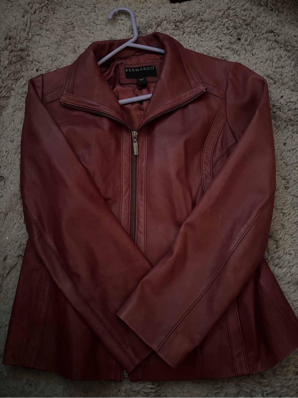 Bernardo Women's Burgundy Leather Zip Jacket
